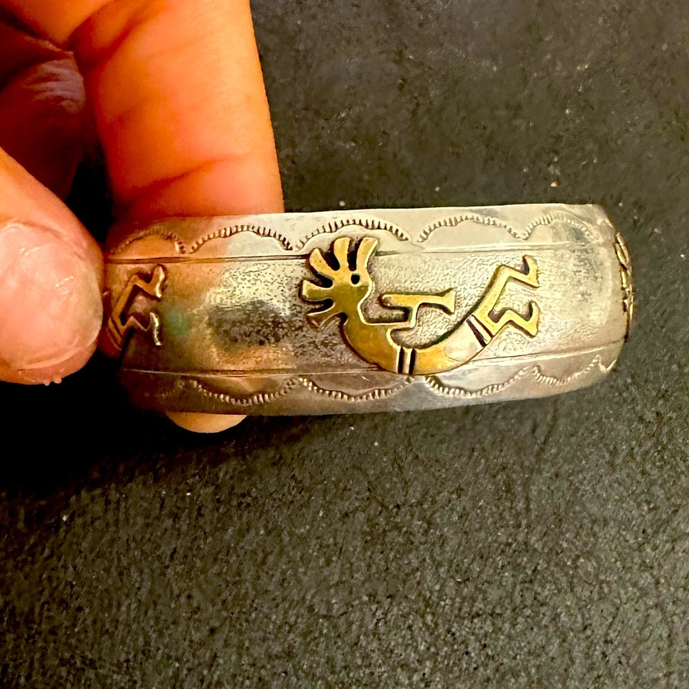 gold silver kokopelli cuff bracelet